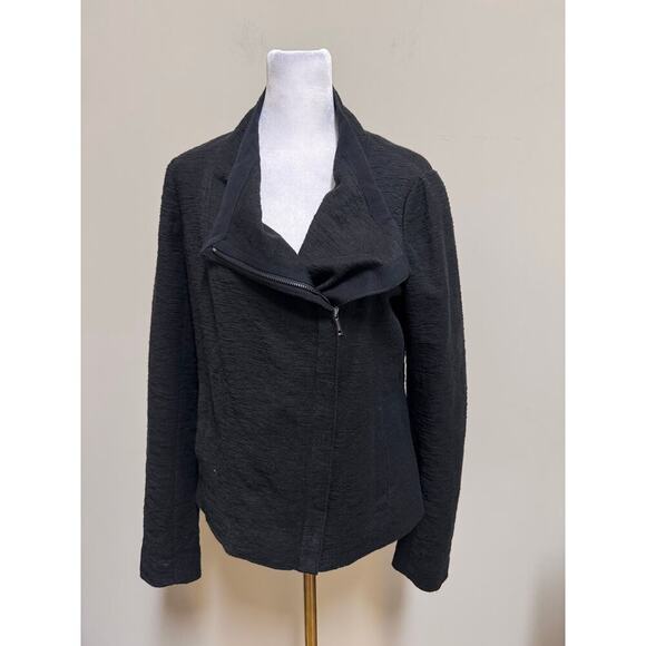 Vince Stretch Frise Asymmetrical Moto Black Knit Cotton Blend Jacket Size Small - Picture 10 of 11